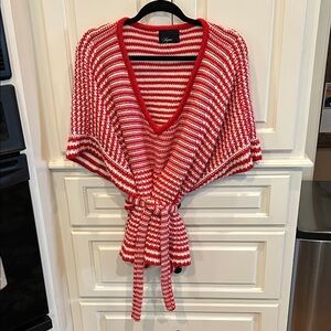 Sugar Lips Red/white  “poncho Style” Sweater